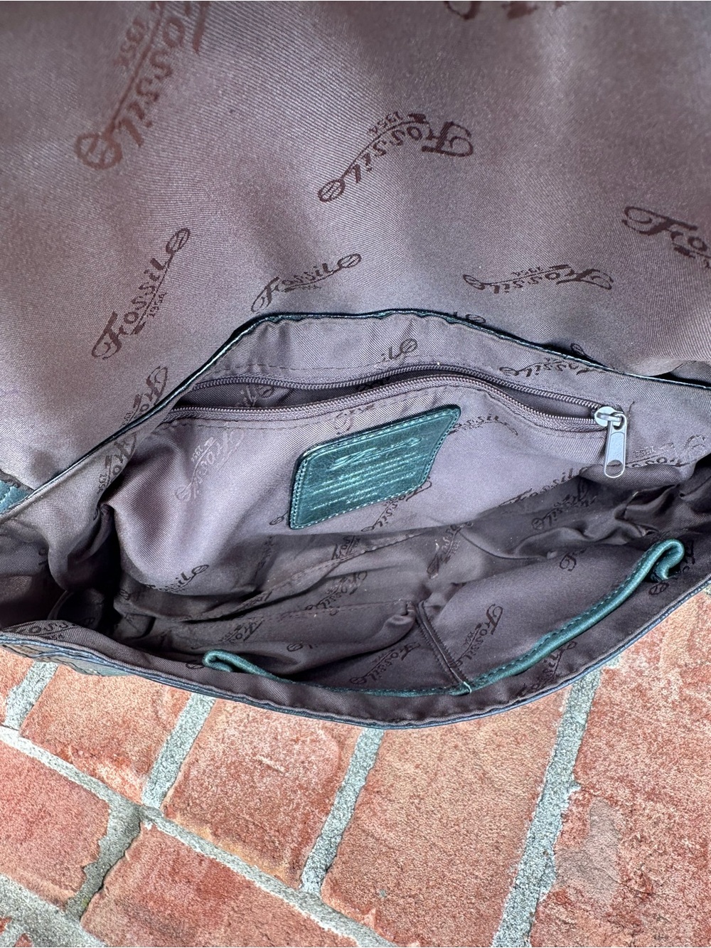 FOSSIL Vintage Distressed Green/Teal Leather Flap Shoulder Bag ZB2393 Y2K - Picture 11 of 13